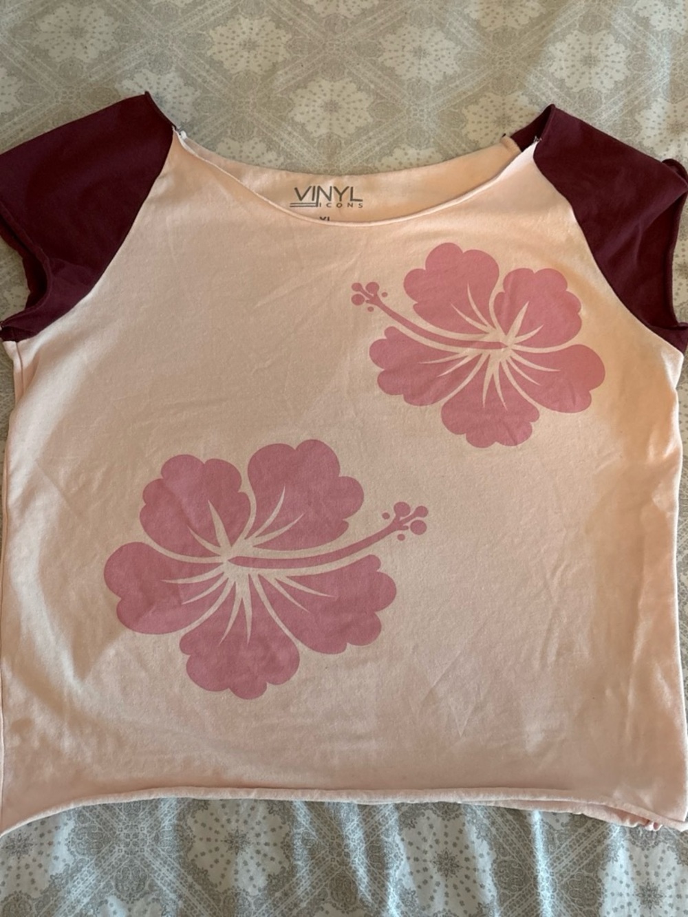 Vinyl Icons Pink Floral Raglan Short Sleeve Tee